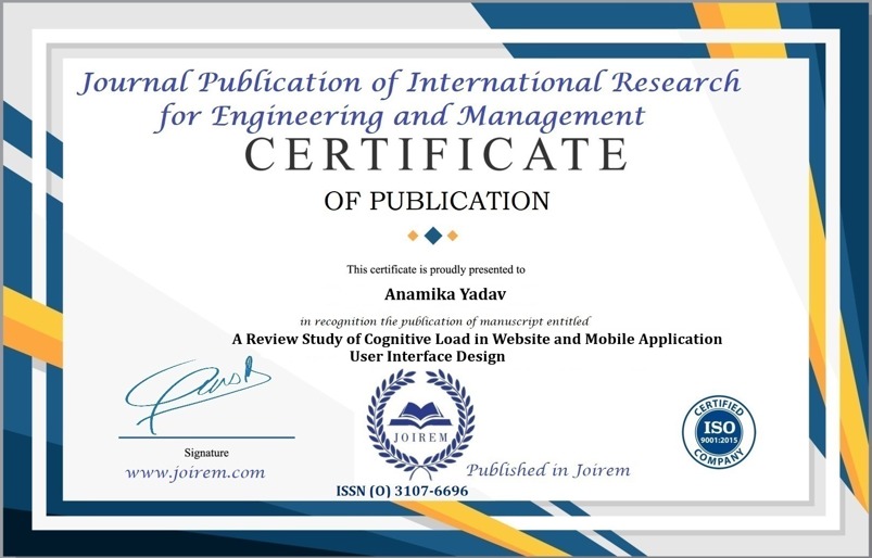 Certificate of Publication — Journal Publication of International Research for Engineering and Management
